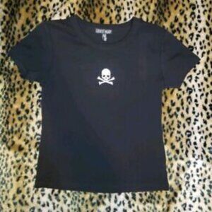 Current Mood Black Baby Tee with Skull (EGO DEATH BABY TEE)